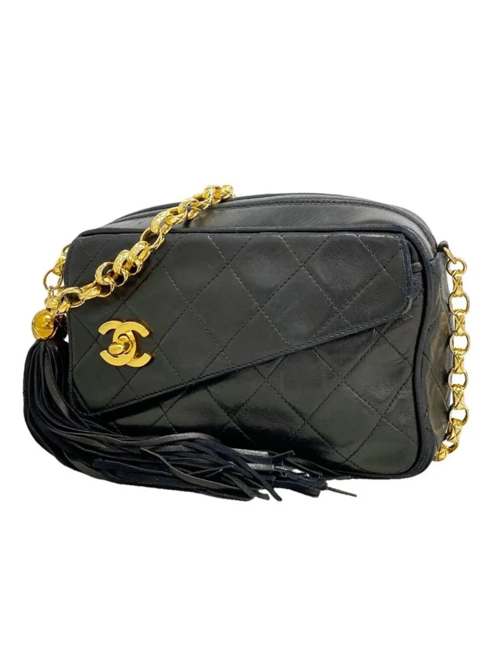 Chanel Shoulder Bag Quilted Lambskin Black Gold